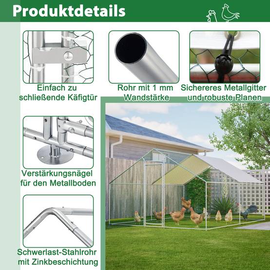 Volière Poulailler Acier 12.12m² Jardin Toit et Échelle 3x4m Blanc - ComfortXL Outdoor Living - Image 6