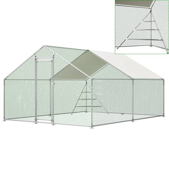 Volière Poulailler Acier 12.12m² Jardin Toit et Échelle 3x4m Blanc - ComfortXL Outdoor Living - Image 8