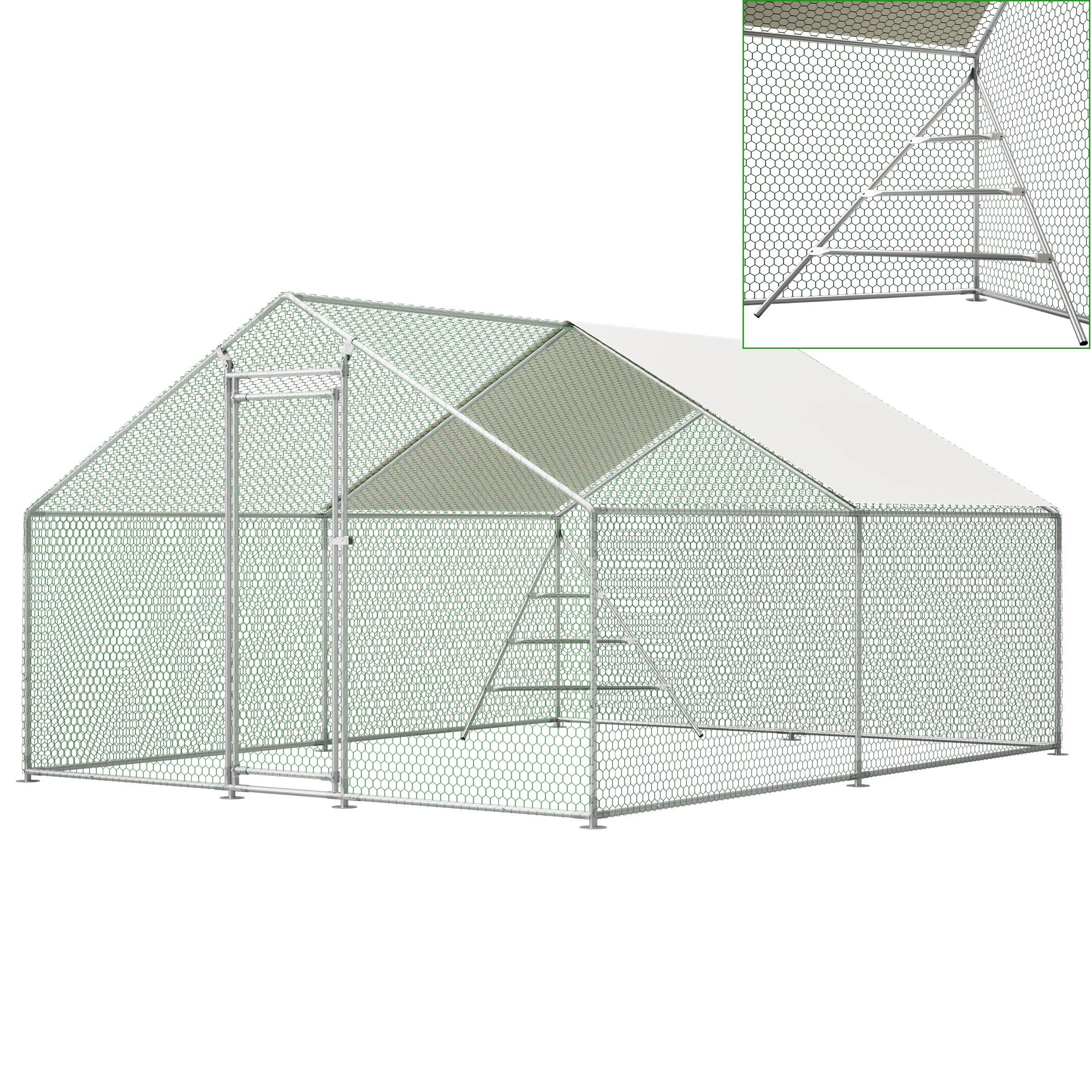 Volière Poulailler Acier 12.12m² Jardin Toit et Échelle 3x4m Blanc - ComfortXL Outdoor Living - Image 8
