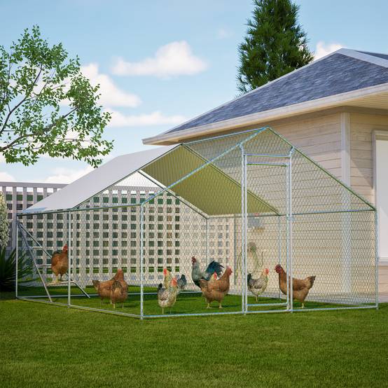 Volière Poulailler Acier 12.12m² Jardin Toit et Échelle 3x4m Blanc - ComfortXL Outdoor Living - Image 1