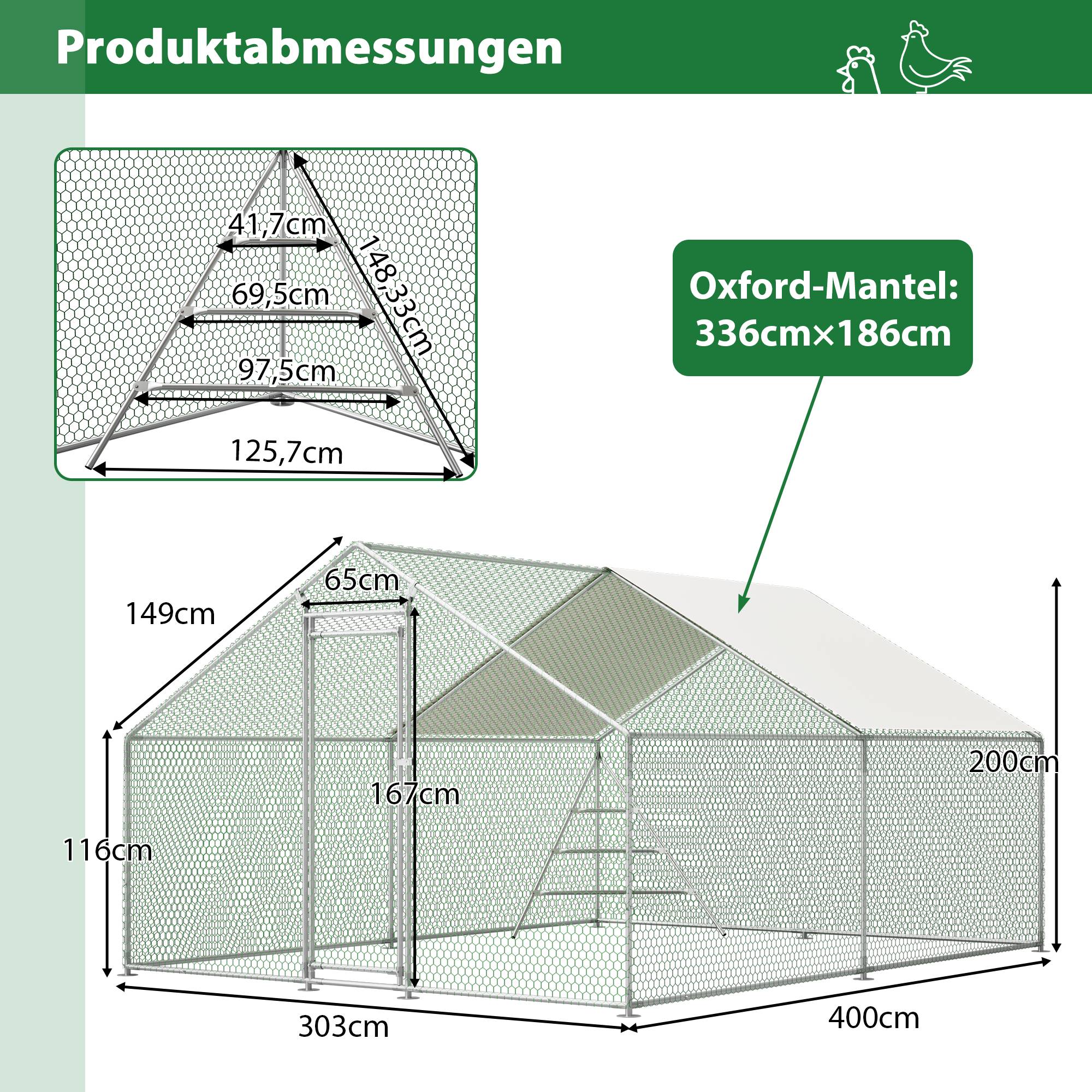 Volière Poulailler Acier 12.12m² Jardin Toit et Échelle 3x4m Blanc - ComfortXL Outdoor Living - Image 3