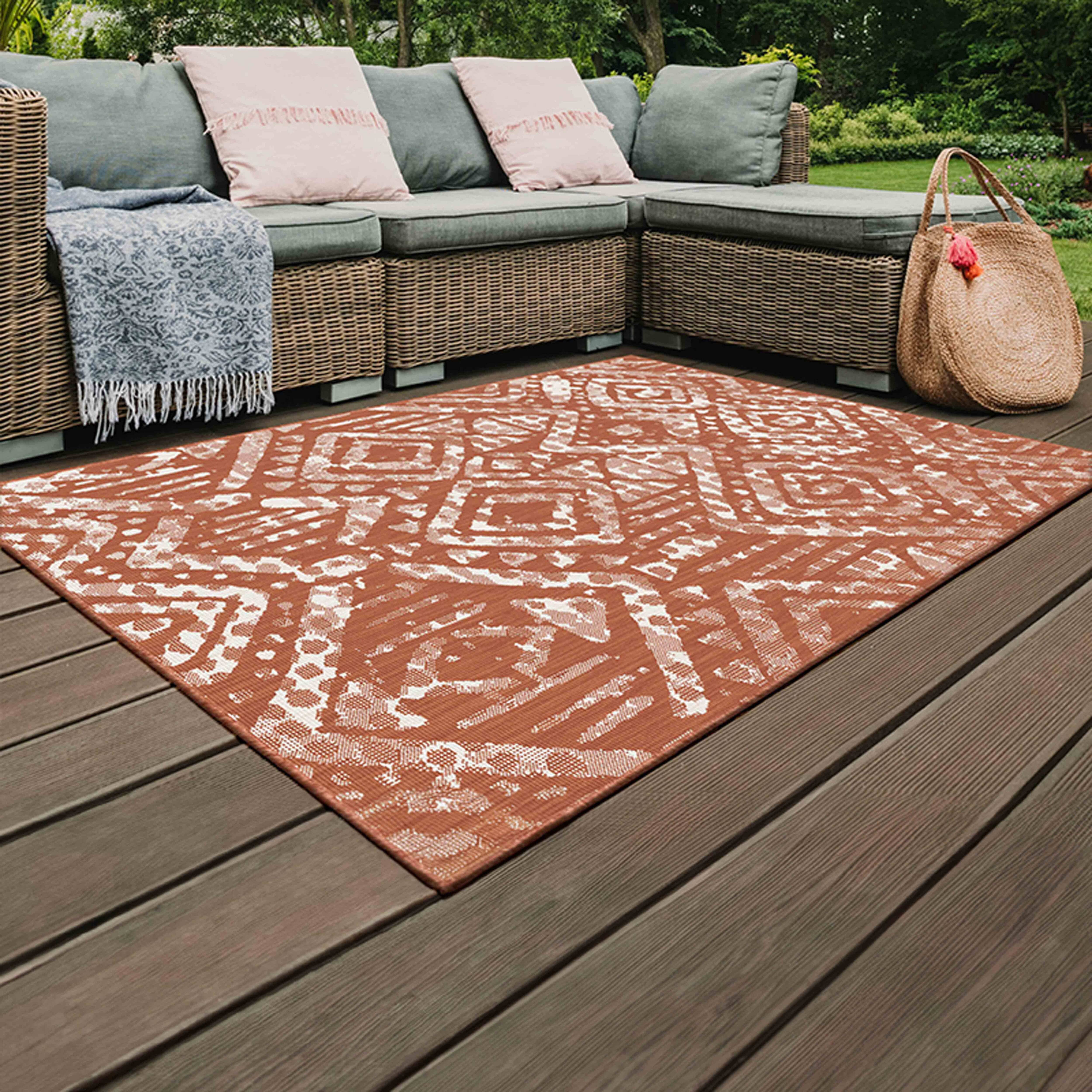 Oviala - Tapis d'extérieur en polypropylène 160 x 230 cm terracotta Kano - Oviala - Imagen 2