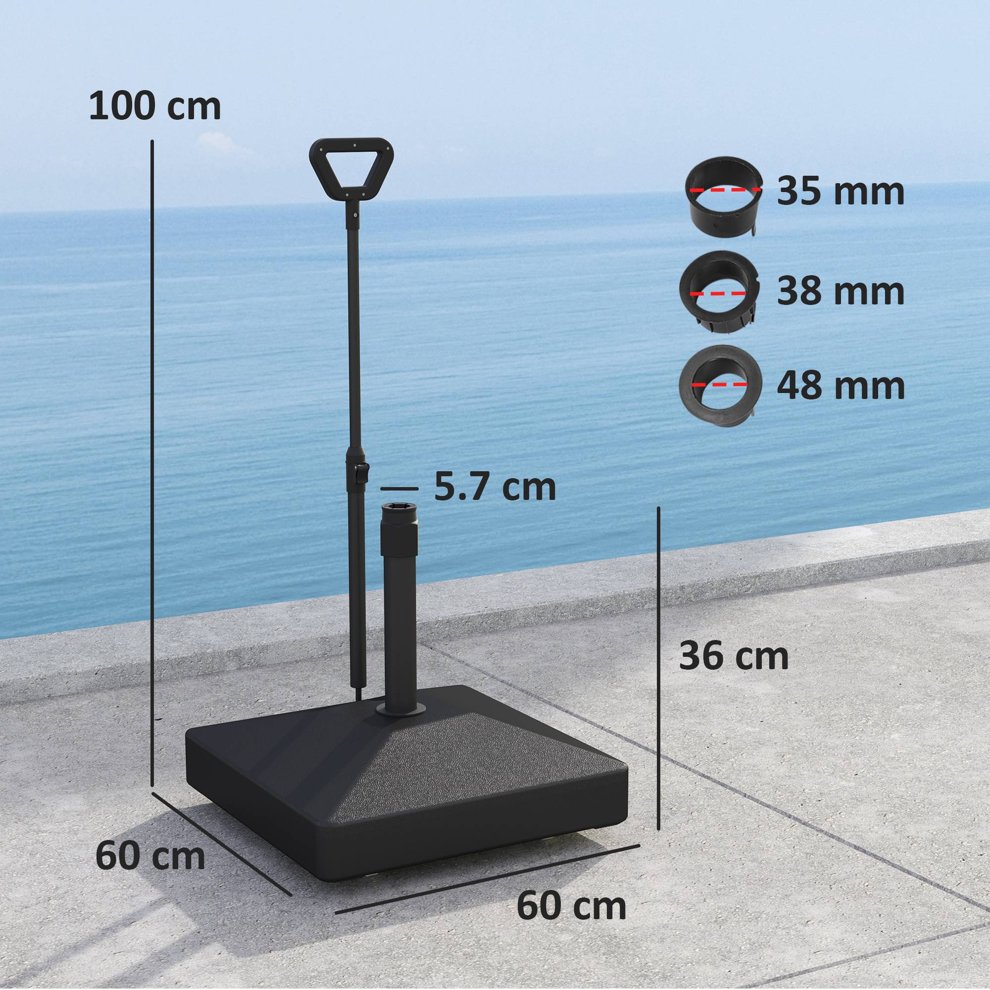 Pied de Parasol Plastique Universel Jardin Base Remplissable à Roulettes 60x104cm Noir - ComfortXL Outdoor Living - Image 5