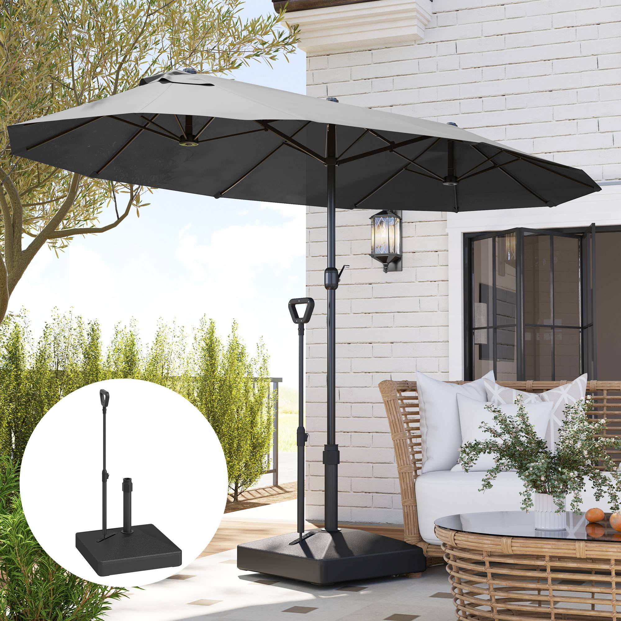 Pied de Parasol Plastique Universel Jardin Base Remplissable à Roulettes 60x104cm Noir - ComfortXL Outdoor Living - Image 10