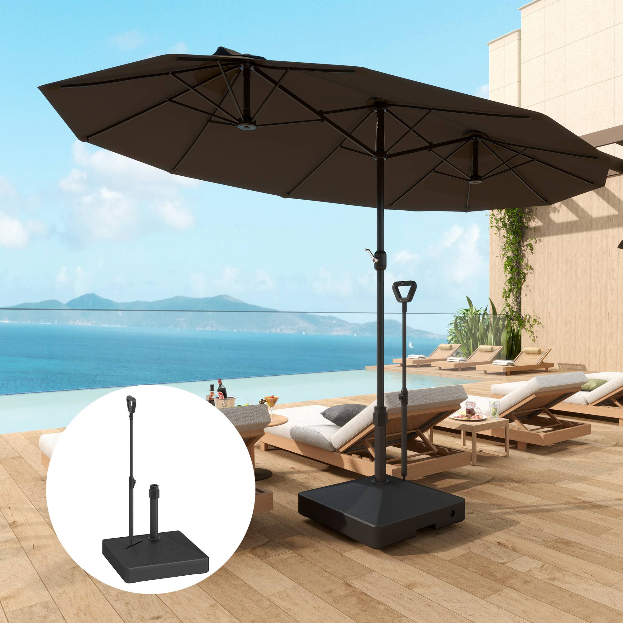 Pied de Parasol Plastique Universel Jardin Base Remplissable à Roulettes 60x104cm Noir - ComfortXL Outdoor Living - Image 3