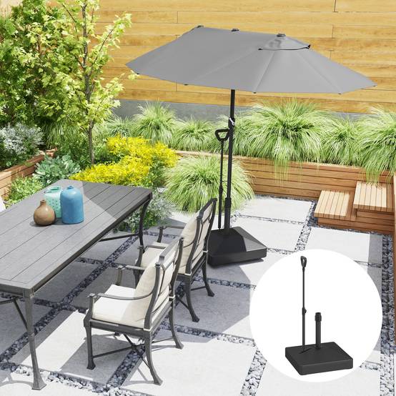 Pied de Parasol Plastique Universel Jardin Base Remplissable à Roulettes 60x104cm Noir - ComfortXL Outdoor Living - Image 4