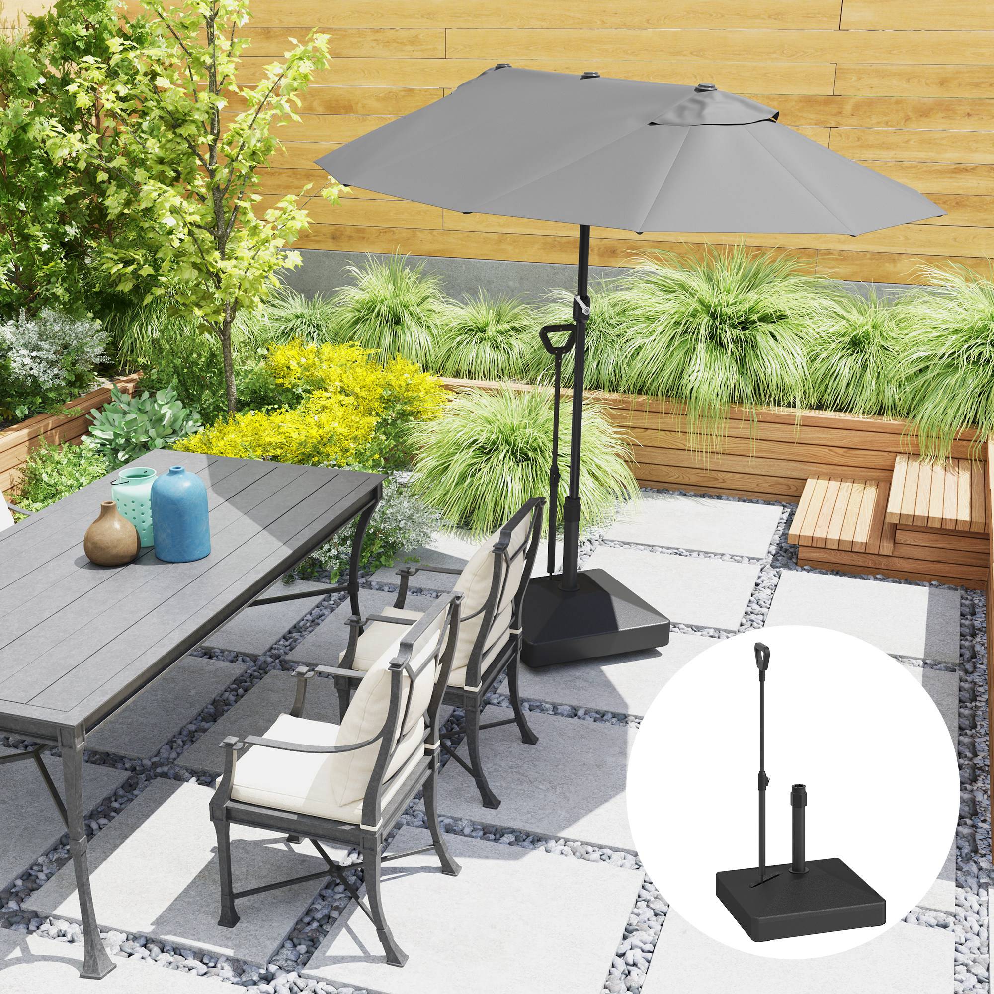Pied de Parasol Plastique Universel Jardin Base Remplissable à Roulettes 60x104cm Noir - ComfortXL Outdoor Living - Image 4
