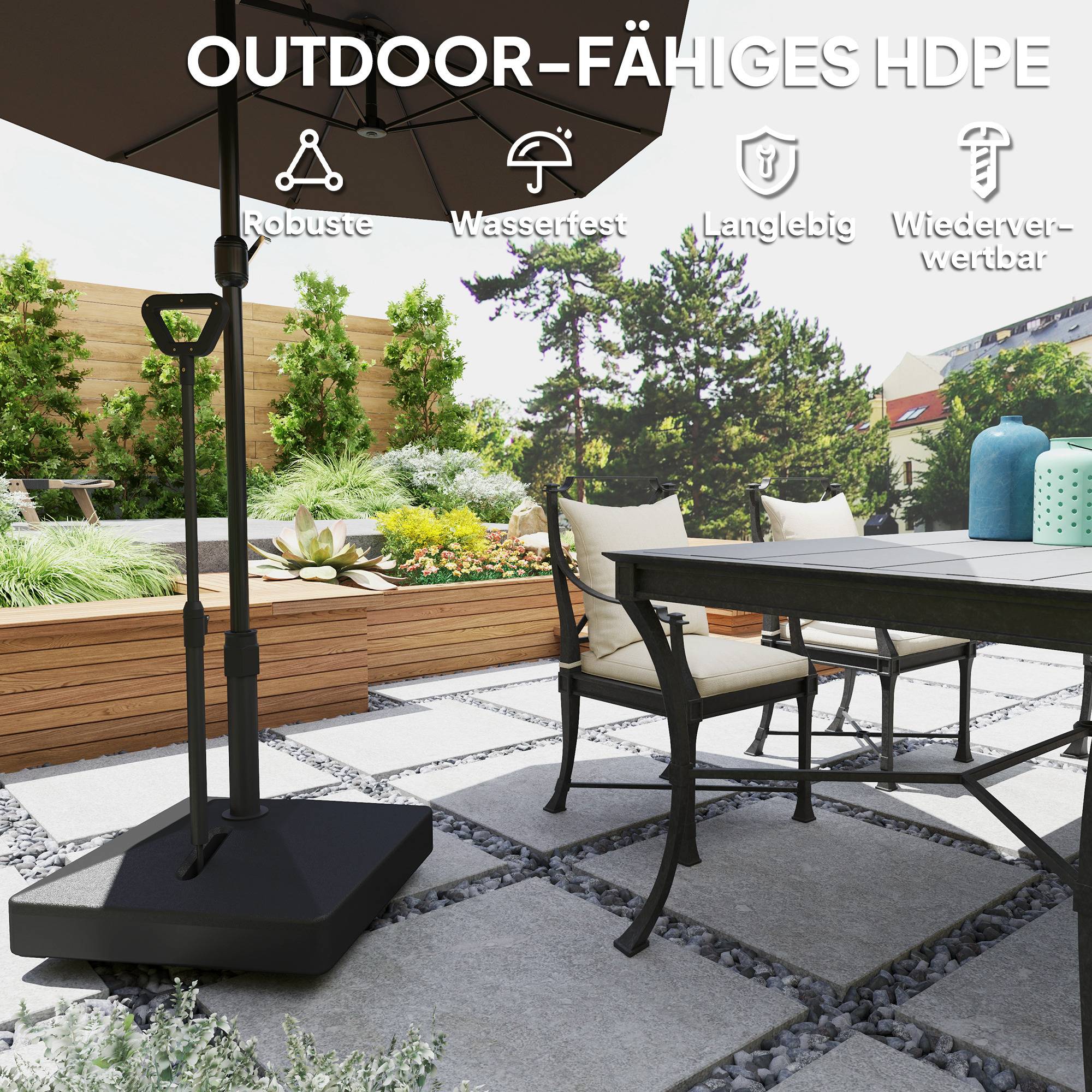 Pied de Parasol Plastique Universel Jardin Base Remplissable à Roulettes 60x104cm Noir - ComfortXL Outdoor Living - Image 8
