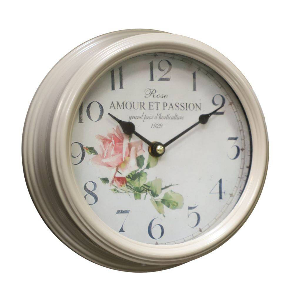 ° Horloge murale vintage décorative cuisine salon métal gris beige 22 cm Chemin de campagne - Imagen 1