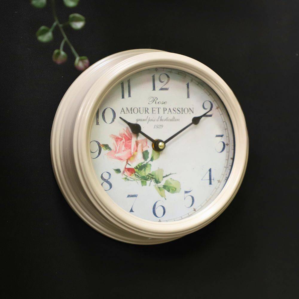 ° Horloge murale vintage décorative cuisine salon métal gris beige 22 cm Chemin de campagne - Imagen 3