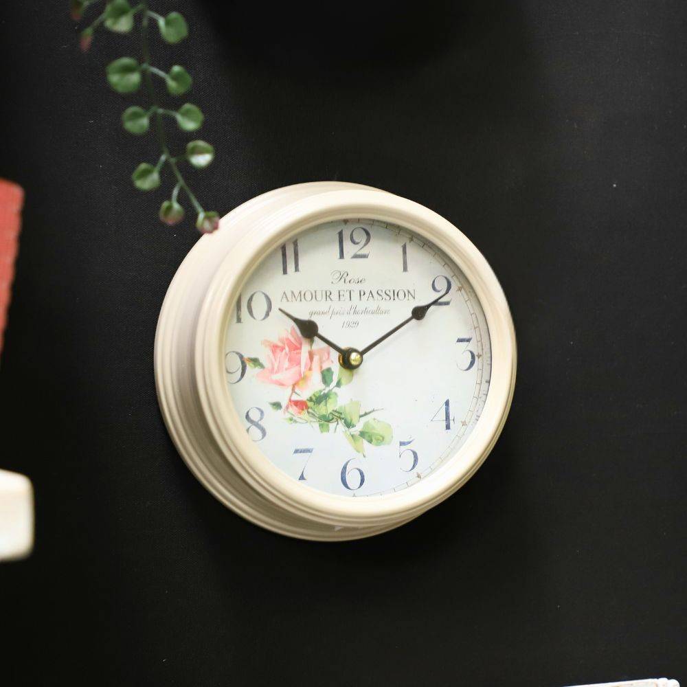° Horloge murale vintage décorative cuisine salon métal gris beige 22 cm Chemin de campagne - Imagen 2
