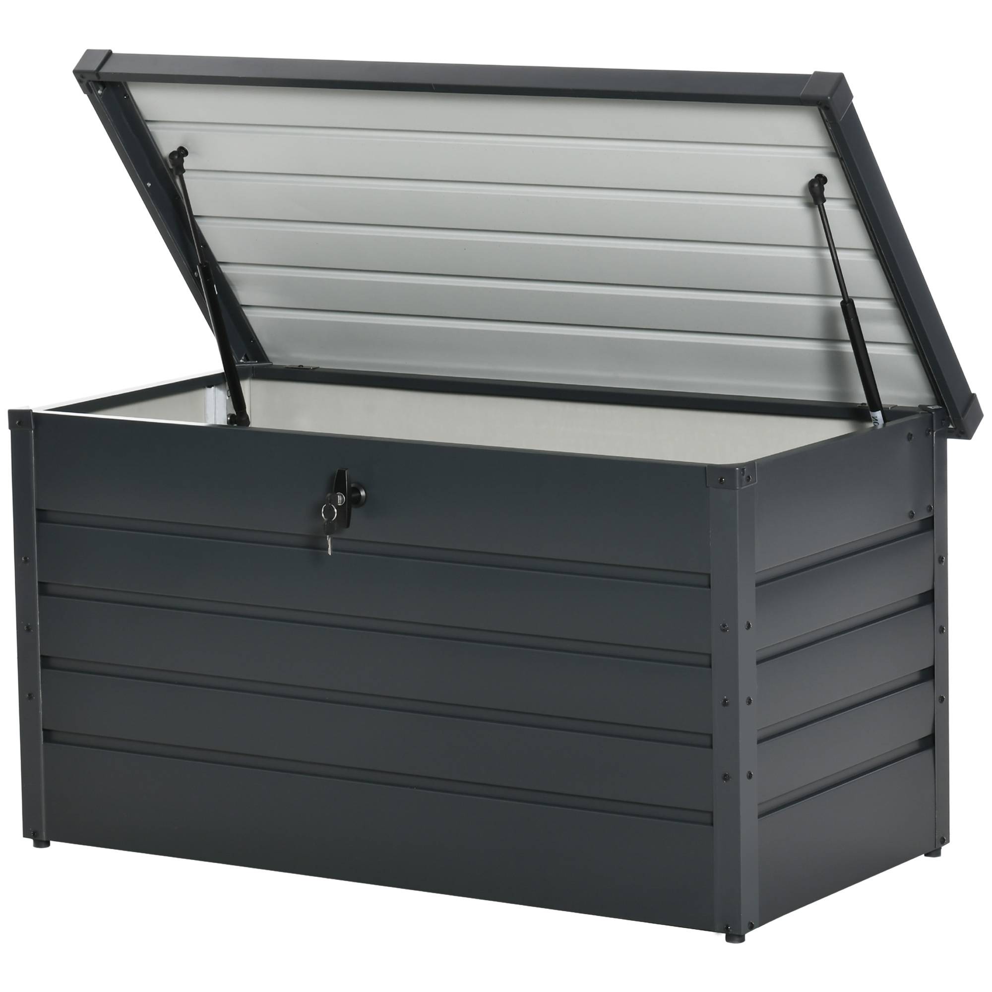 Banc coffre de rangement en acier pour extérieur avec serrure et pistons 120x62x62cm Gris - ComfortXL Outdoor Living - Image 2