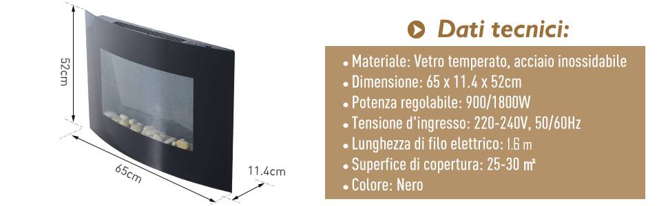 Cheminée électrique murale 1800 W, effet flamme coloré, température réglable, thermostat, minuterie, télécommande, protection surchauffe, noire - Image 9
