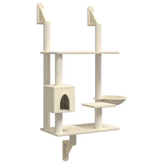 Arbre à chat mural - Arbre à grimper pour chat - Tour à chat avec griffoir crème 153 cm - Image 1