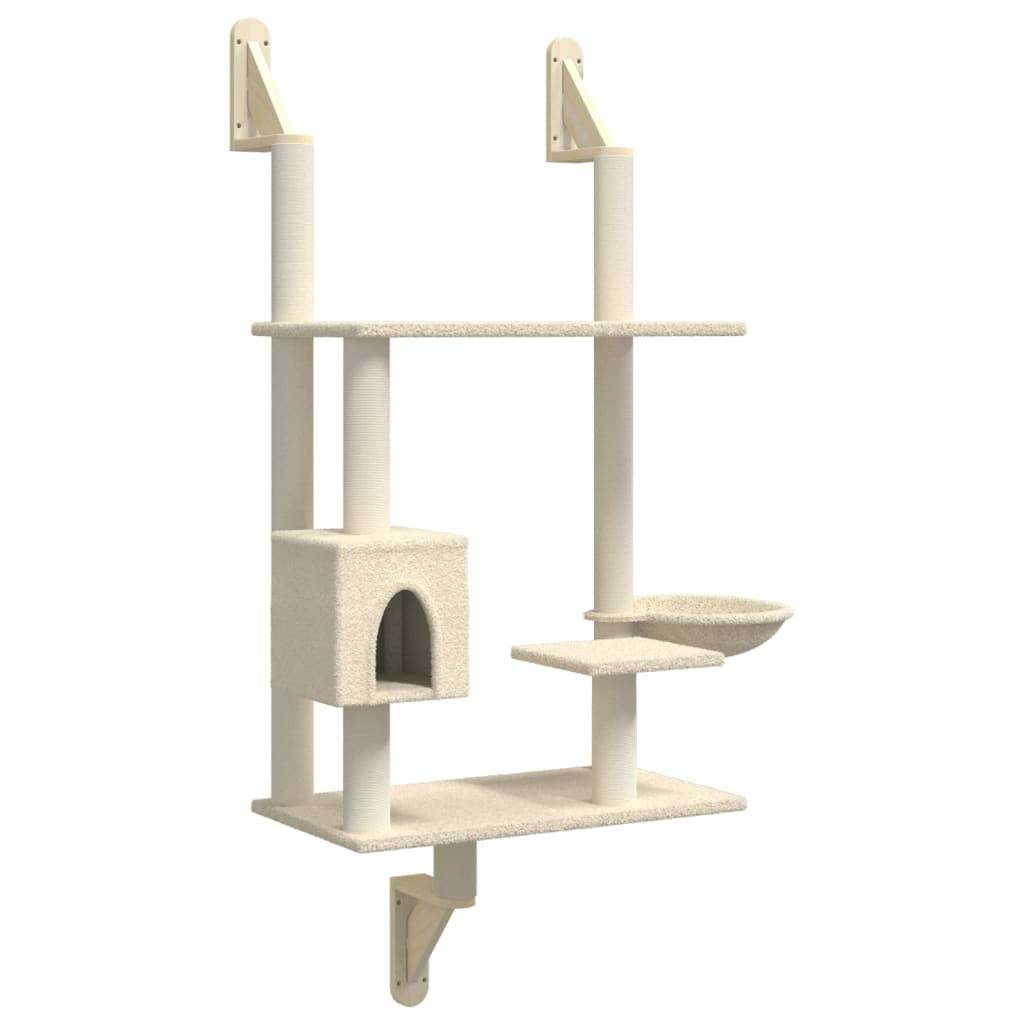 Arbre à chat mural - Arbre à grimper pour chat - Tour à chat avec griffoir crème 153 cm - Image 1