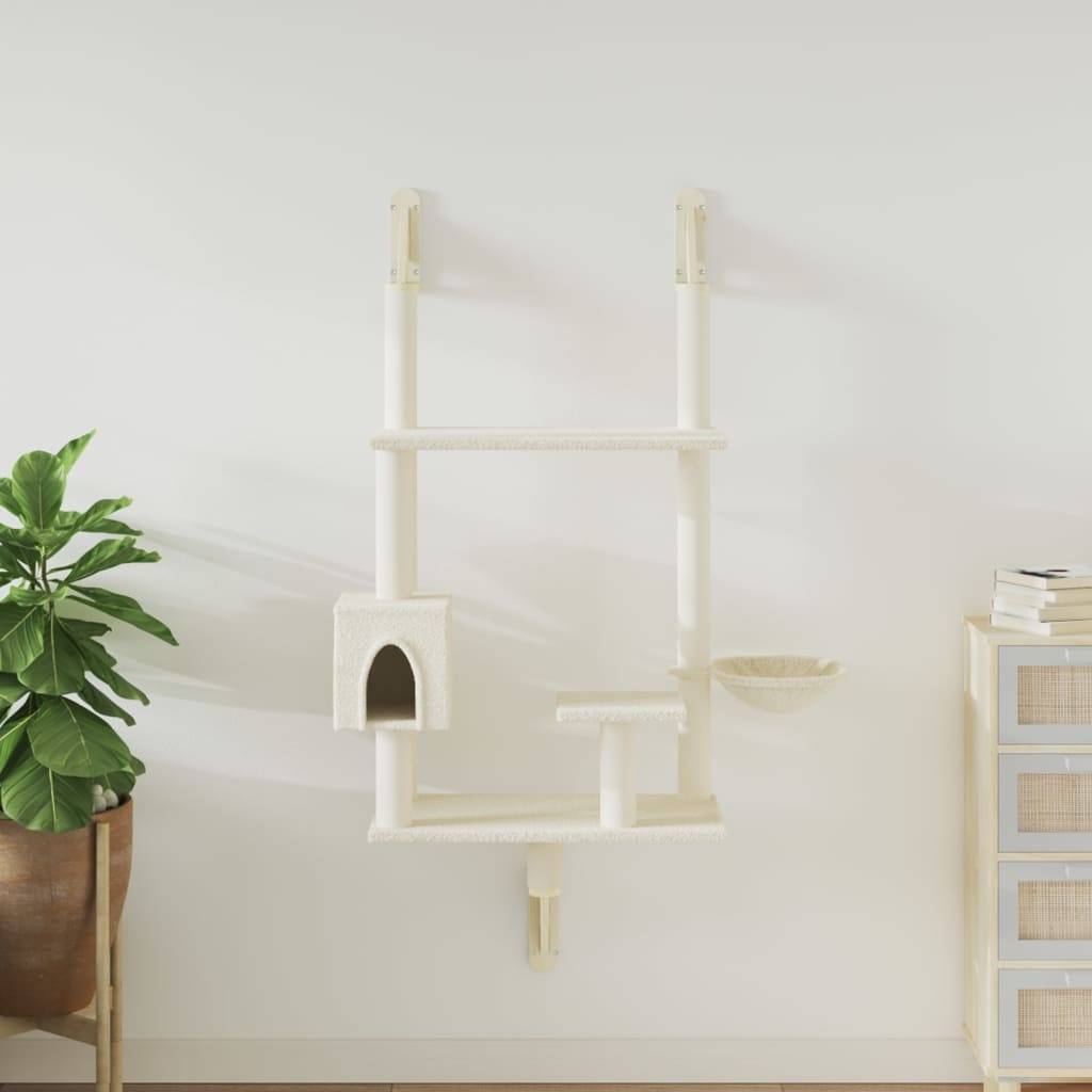 Arbre à chat mural - Arbre à grimper pour chat - Tour à chat avec griffoir crème 153 cm - Image 2