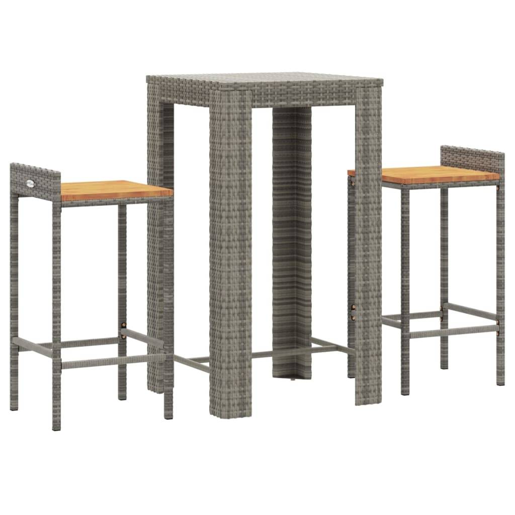 Helloshop26 - Ensemble de bar de jardin meuble extérieur terrasse 3 pièces gris poly rotin/bois massif acacia - Imagen 1