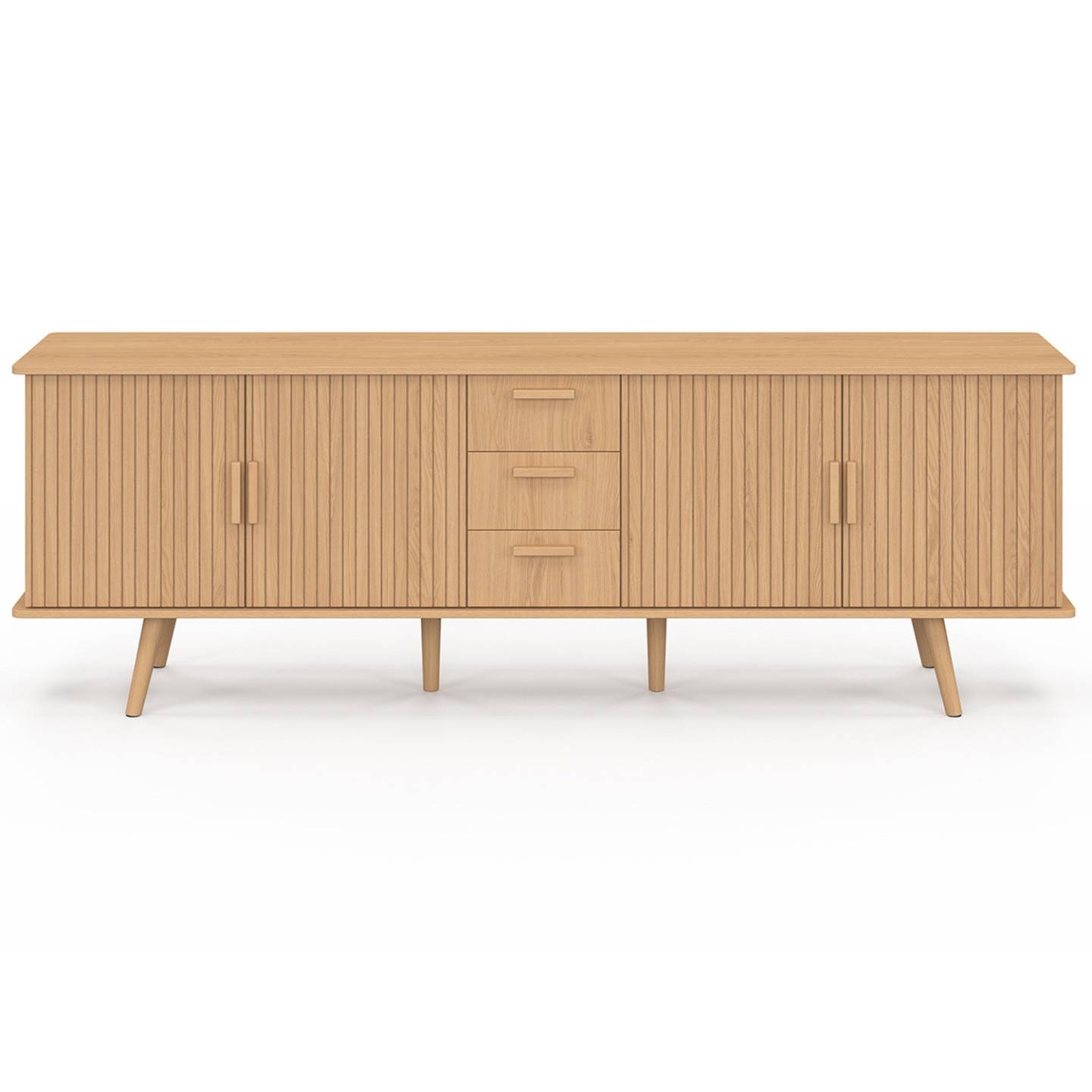 Buffet 180 cm JULIETTE XXL 4 portes et 3 tiroirs effet lattes tasseau bois - Image 3