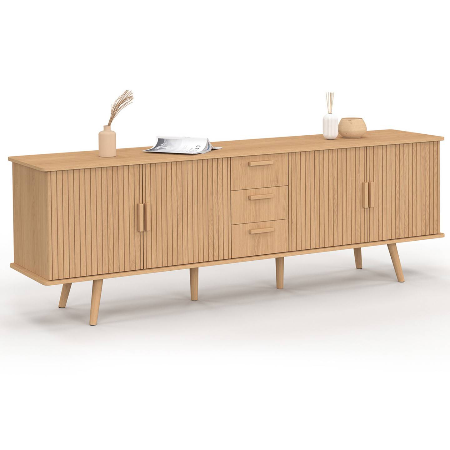 Buffet 180 cm JULIETTE XXL 4 portes et 3 tiroirs effet lattes tasseau bois - Image 2