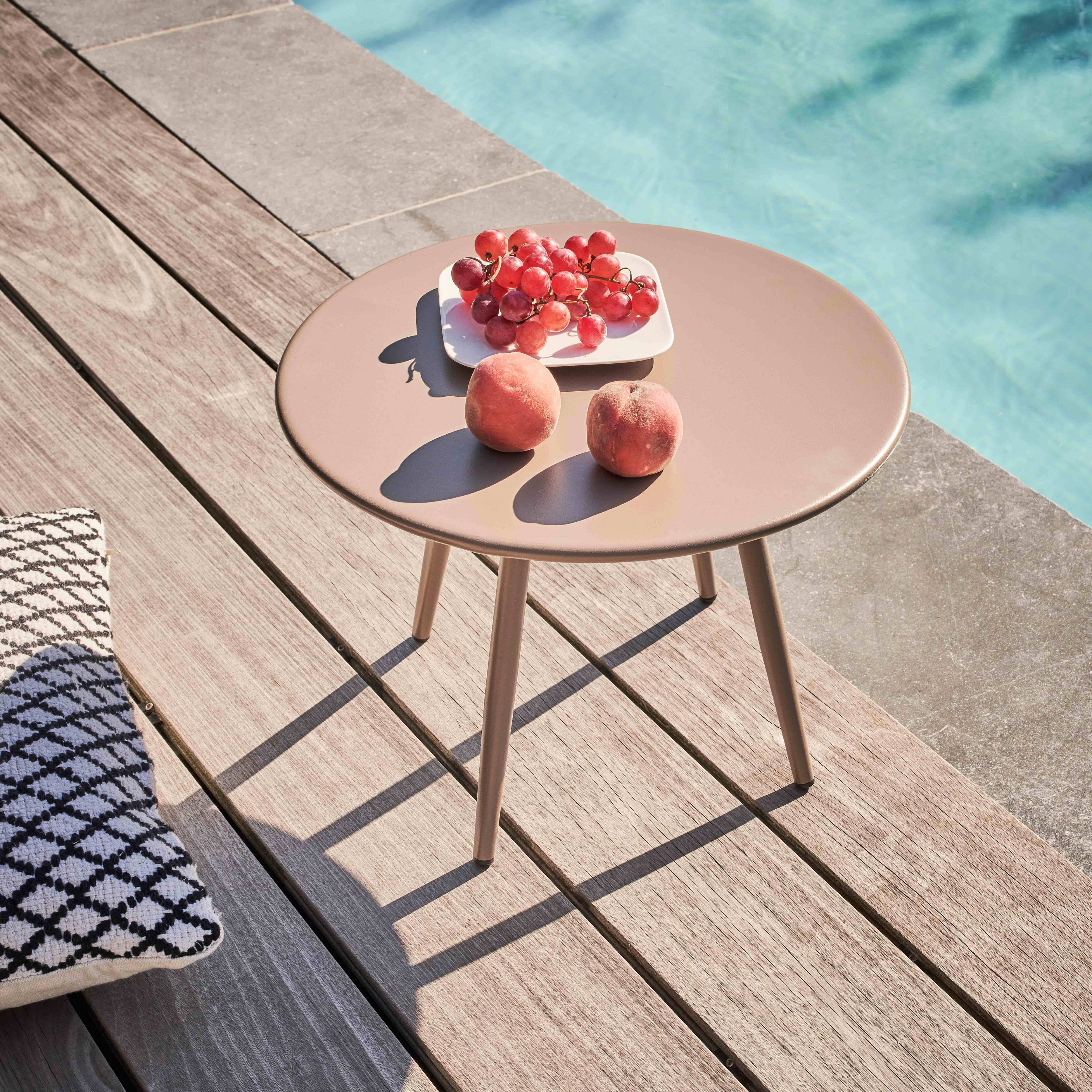 Oviala - Table basse de jardin ronde en métal taupe 40 cm Palavas - Oviala - Imagen 2