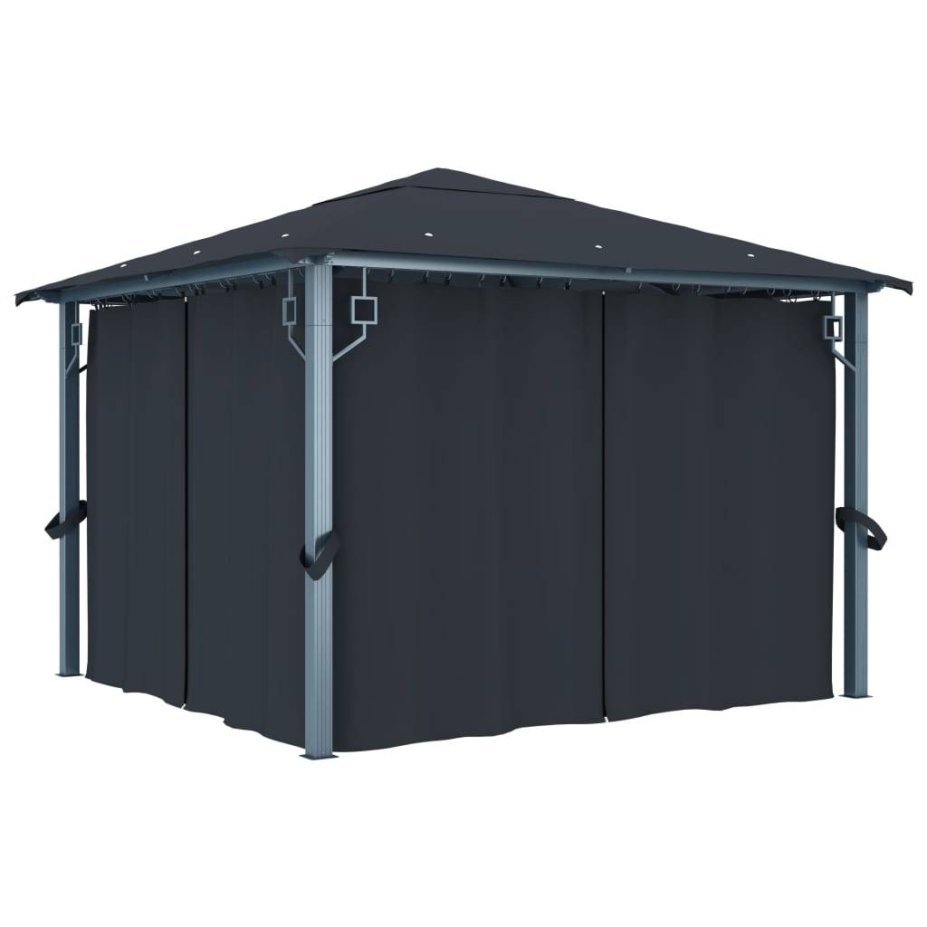 Tonnelle aluminium anthracite 300 x 300 x 270 cm avec rideaux - PANGIVO - Image 1