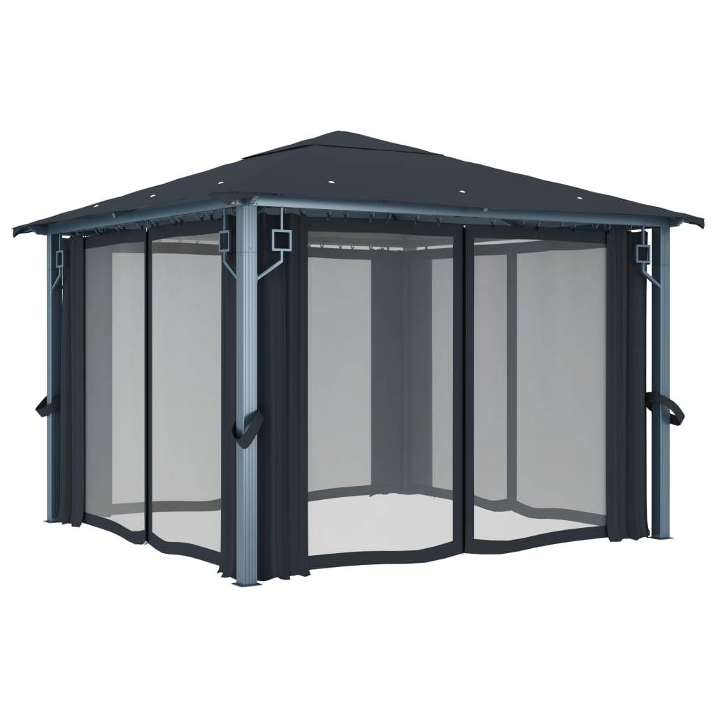 Tonnelle aluminium anthracite 300 x 300 x 270 cm avec rideaux - PANGIVO - Image 4