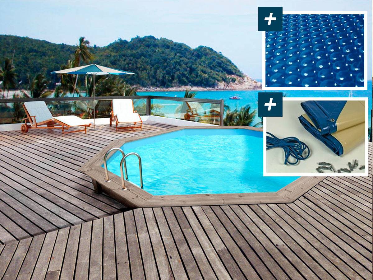 Piscine Bois  Venecia " -  5.80 X 1.31 M - Bâche à Bulles  400 µ - Bâche Hiver  280 G/m² -habitat Et Jardin