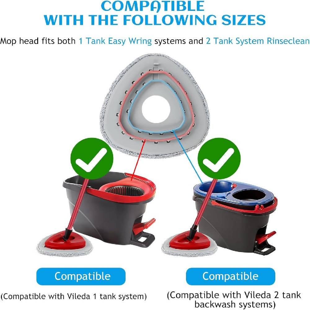 Pack de 4 Têtes de Mop Rotatives Lavables pour Vileda EasyWring & Rinseclean, avec Base de Remplacement – IntiMeg - Image 4