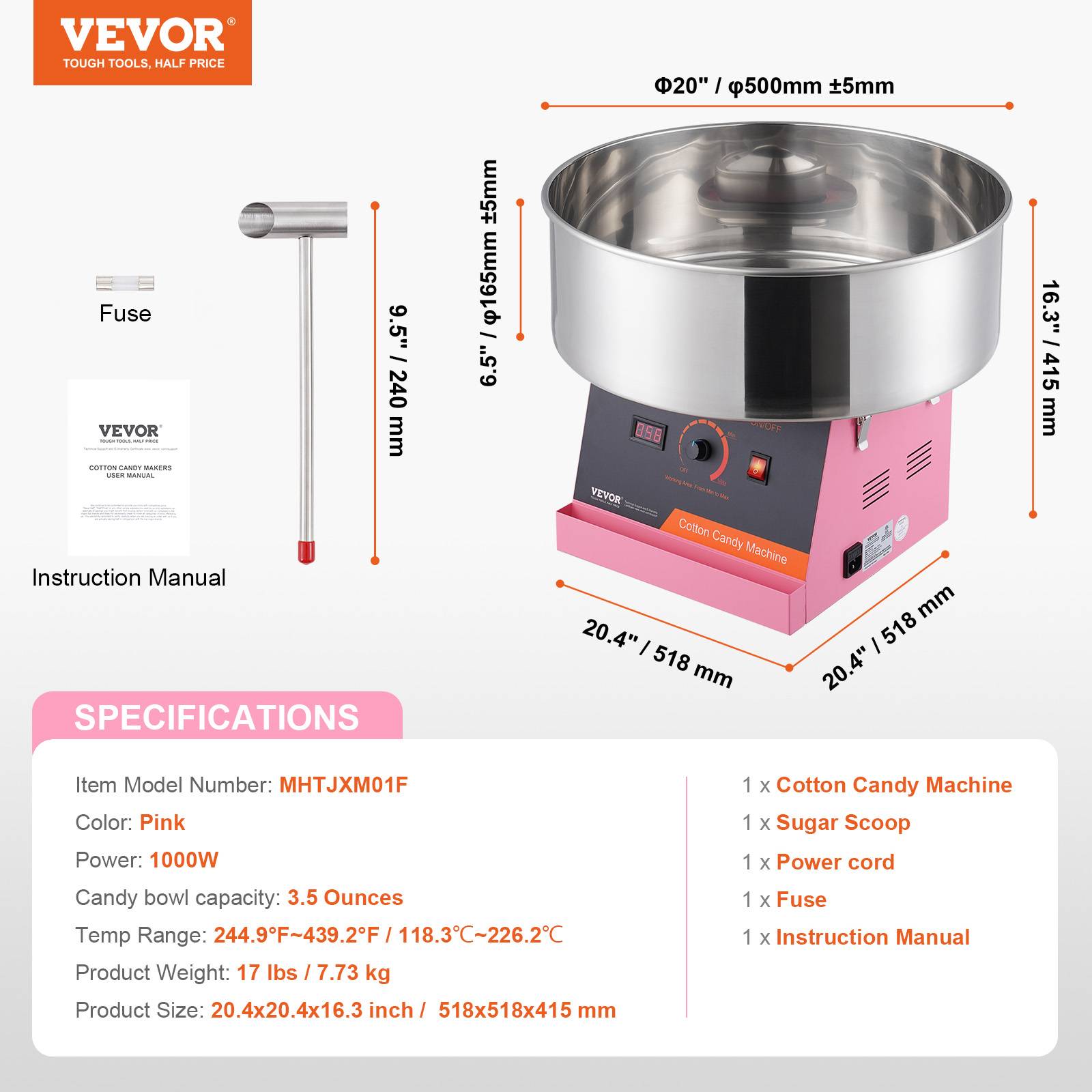 VEVOR Machine barbe à papa électrique, 1000 W, commerciale. Bol inox, cuillère sucre. Idéal fête, anniversaire. - Image 7