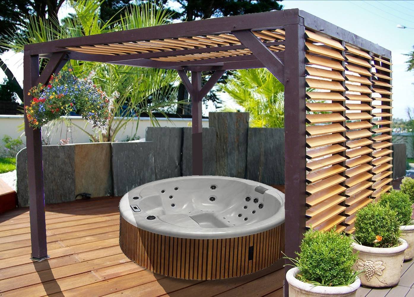 Habrita - Auvent VENETO bois + ventelles toit/mur - 12,20 m2 - dimensions 3,39 m x 3,60 m Habrita - Image 1