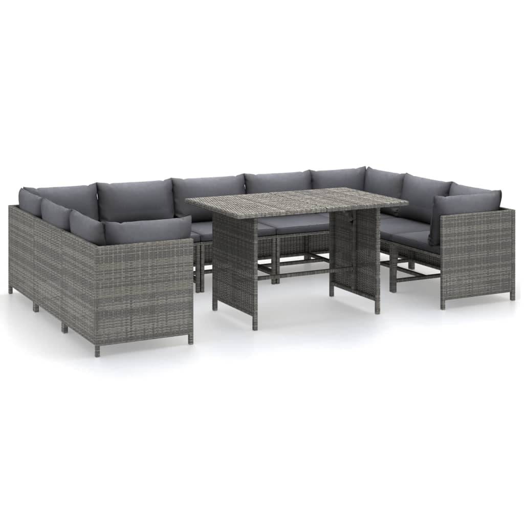 Helloshop26 - Salon de jardin meuble d'extérieur ensemble de mobilier 10 pièces avec coussins résine tressée gris - Imagen 1