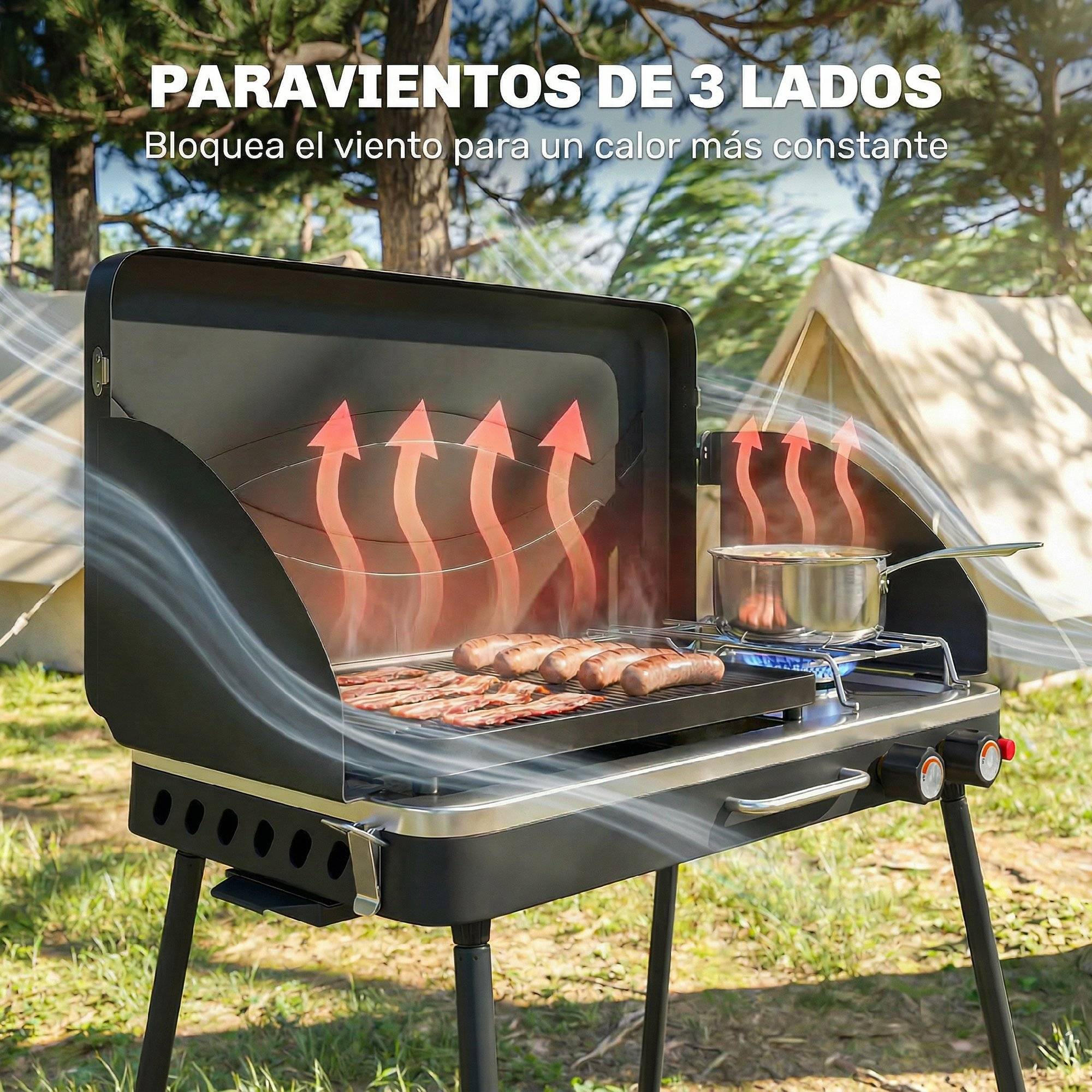 Barbecue à gaz propane portable 2 en 1 7 kW, à poser ou à poser, avec grande plaque de cuisson et pieds amovibles - Noir - Image 9