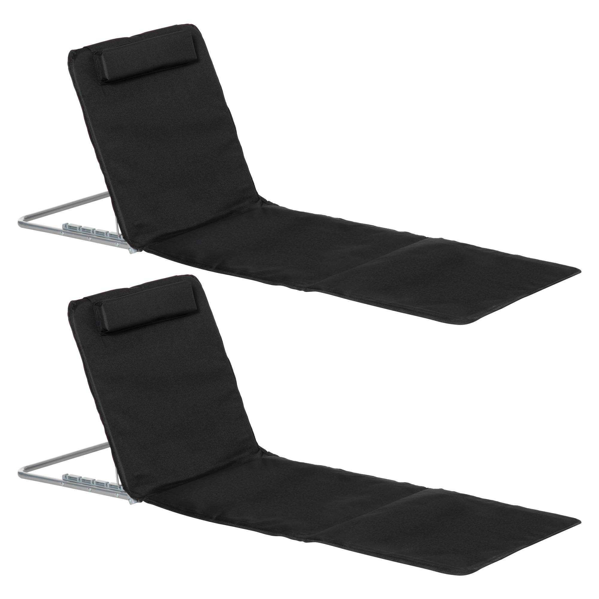 Outsunny - Lot de 2 tapis de plage rembourré - nattes de plage - dossier inclinable multi-positions - sac transport inclus - métal polyester PE noir - Outsunny - Imagen 1