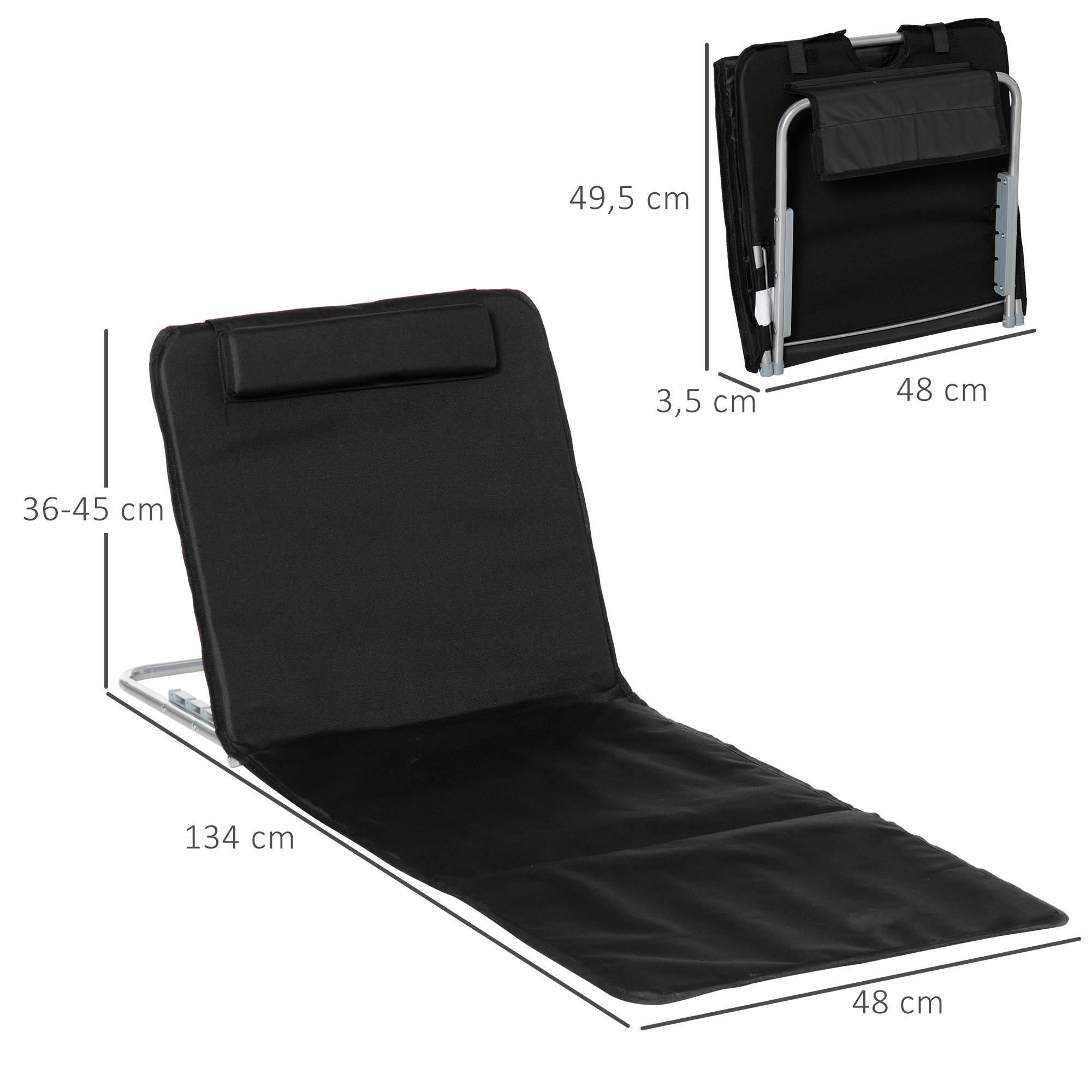 Outsunny - Lot de 2 tapis de plage rembourré - nattes de plage - dossier inclinable multi-positions - sac transport inclus - métal polyester PE noir - Outsunny - Imagen 3