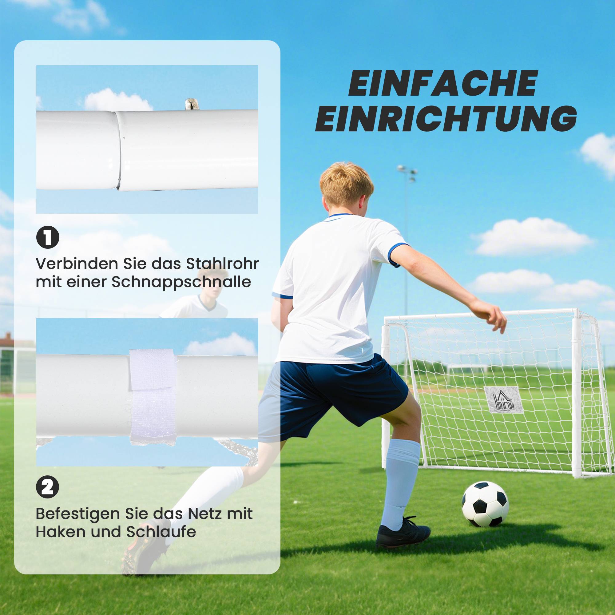 But de football pour enfants, cible, manchons antichoc, jardin, 186 x 123 cm, blanc - Image 6