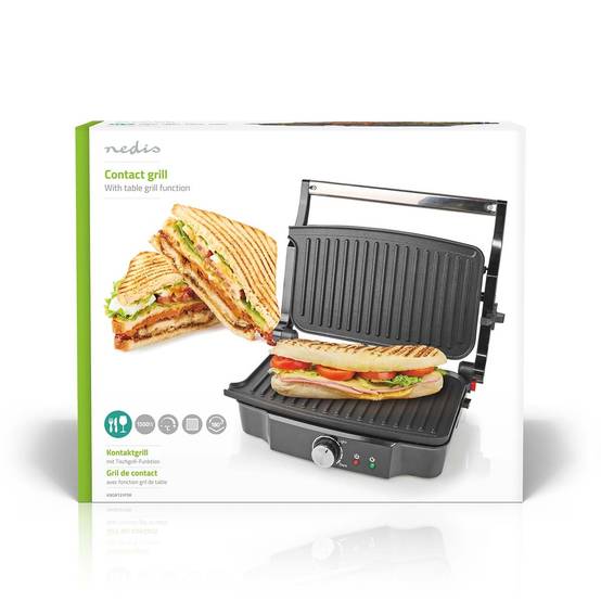 Grill de contact 1500W Sandwiches Pannini Grillades Plaque Anti-adhésive Poignée froide NEDIS - Imagen 7