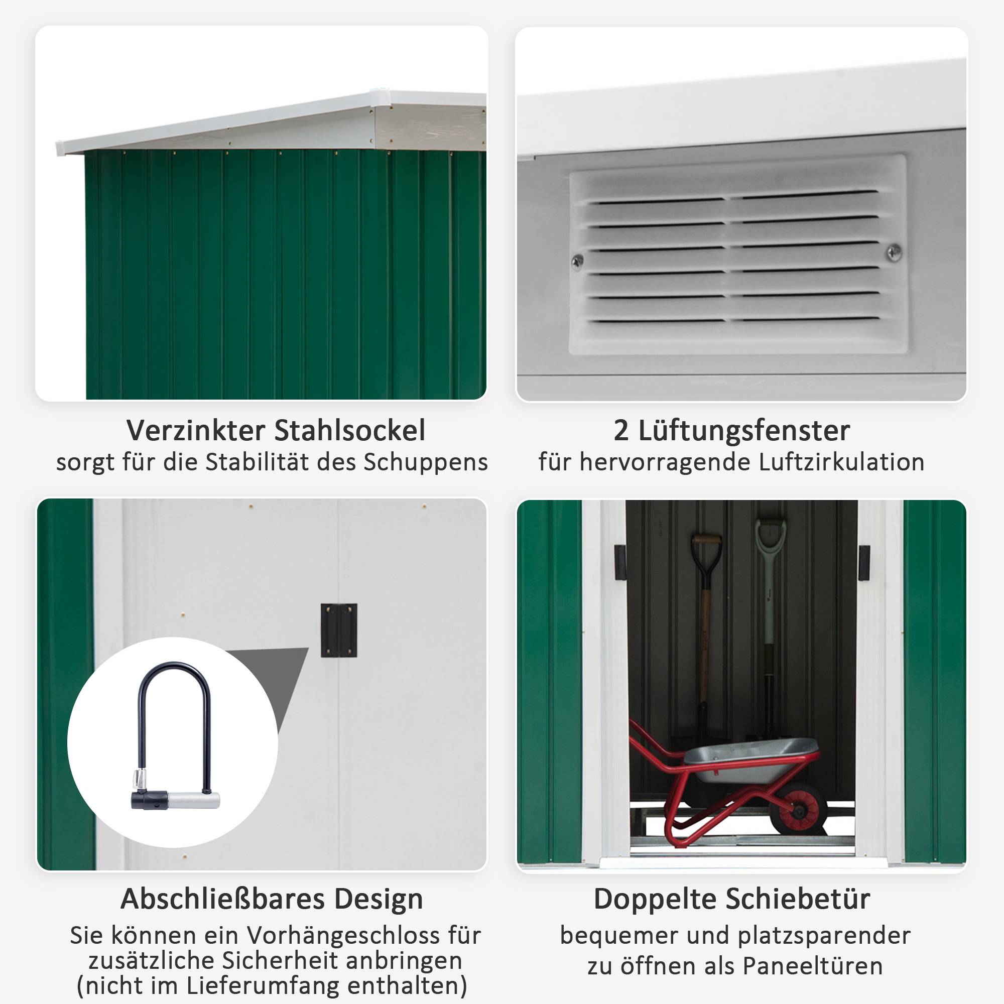 ComfortXL - Abri de jardin acier galvanisé extérieur stockage outils 280x130x172cm vert foncé - ComfortXL Outdoor Living - Image 5