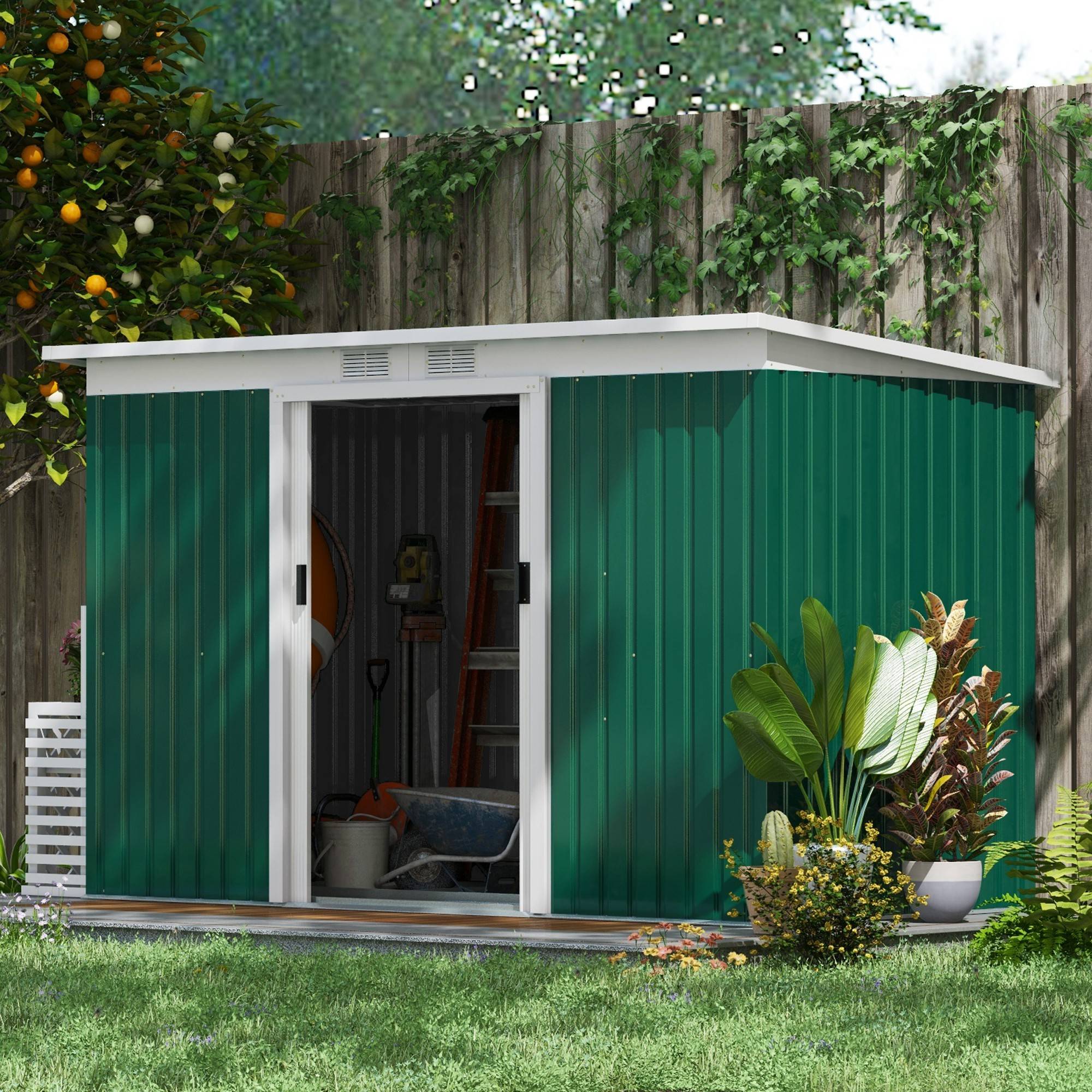 ComfortXL - Abri de jardin acier galvanisé extérieur stockage outils 280x130x172cm vert foncé - ComfortXL Outdoor Living - Image 1