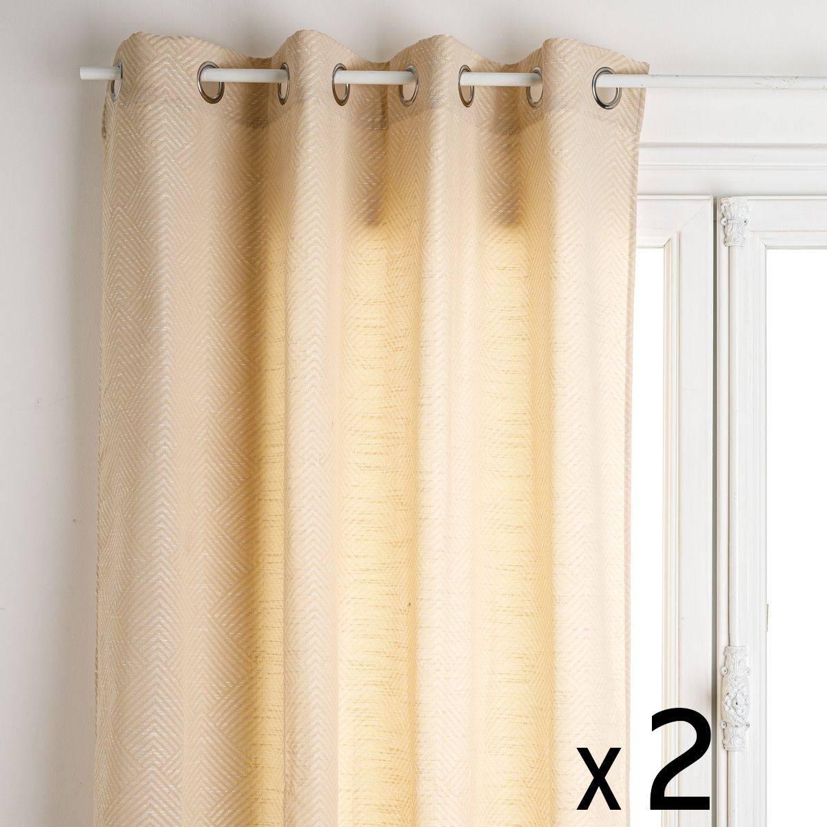 Atmosphera - Lot de 2 Rideaux à  œillets tissu Jacquard coloris Lin 140 x 260 cm - Imagen 1