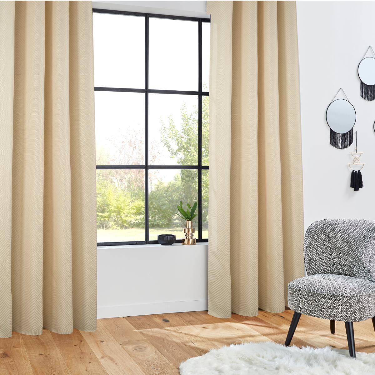 Atmosphera - Lot de 2 Rideaux à  œillets tissu Jacquard coloris Lin 140 x 260 cm - Imagen 3