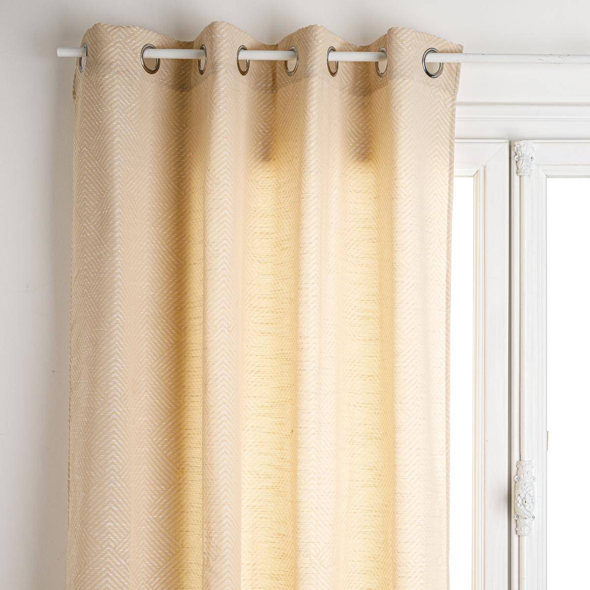 Atmosphera - Lot de 2 Rideaux à  œillets tissu Jacquard coloris Lin 140 x 260 cm - Imagen 2