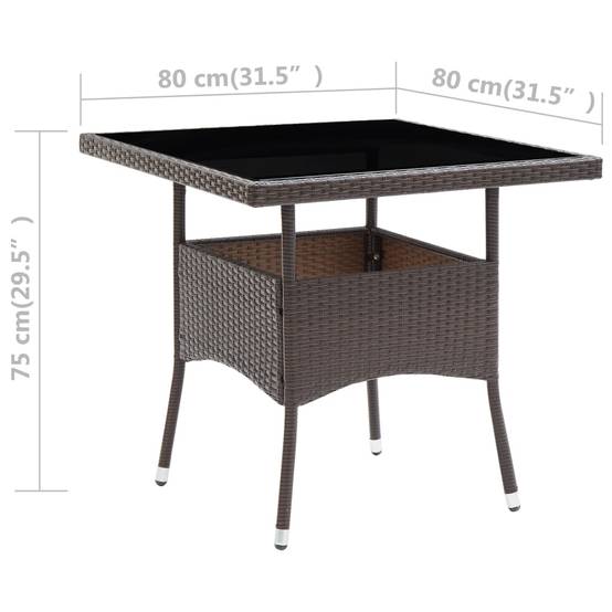 Table de Jardin Carrée 4 Personnes 80x80 cm en Résine Tressée Marron et Verre Trempé – ComfortXL Outdoor Living - Image 5
