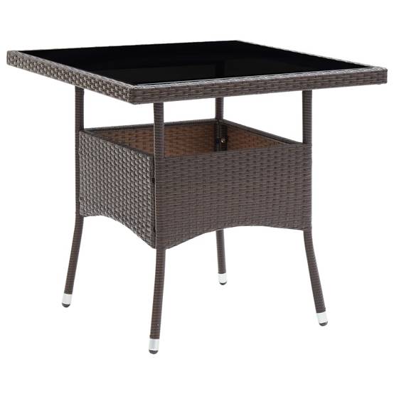 Table de Jardin Carrée 4 Personnes 80x80 cm en Résine Tressée Marron et Verre Trempé – ComfortXL Outdoor Living - Image 1