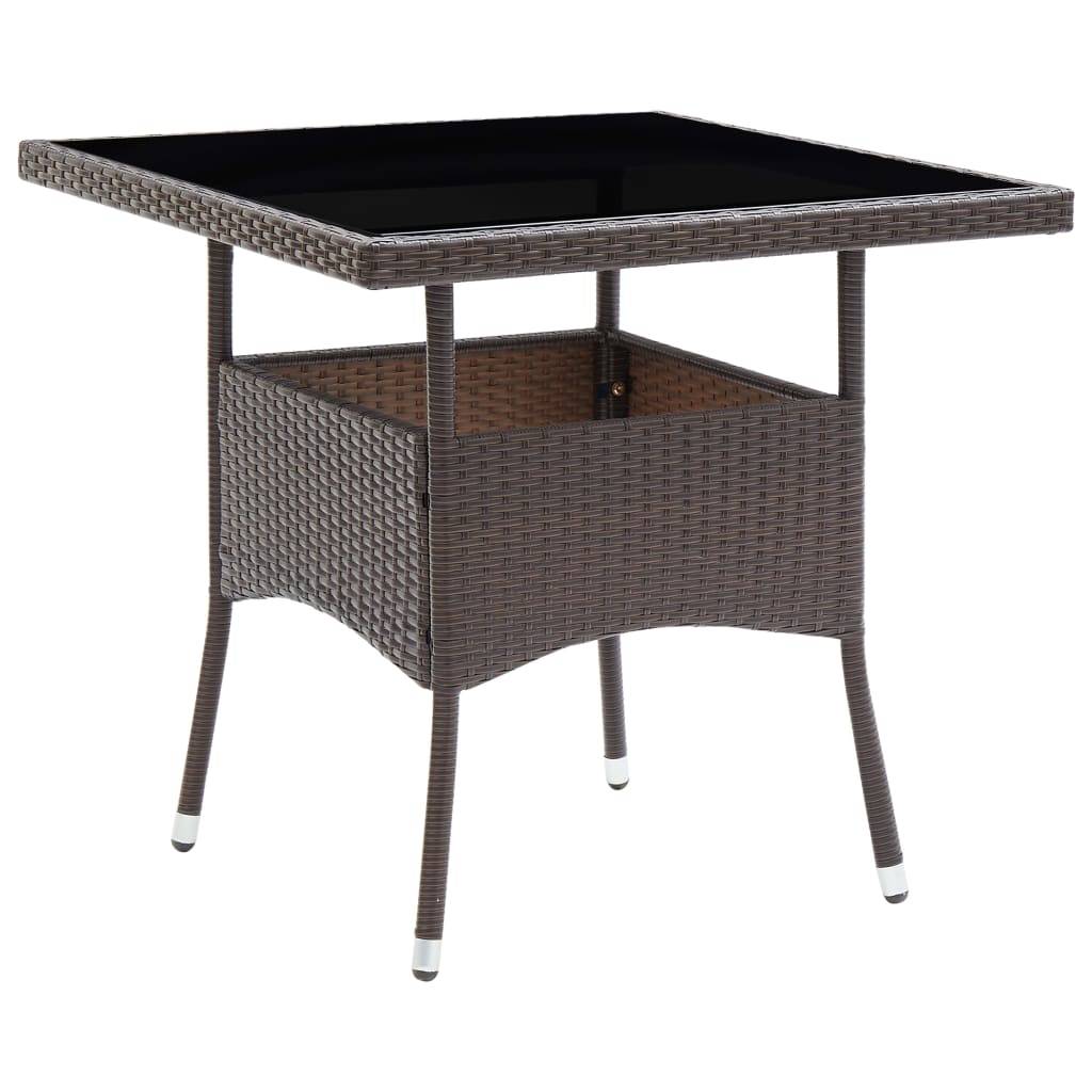 Table de Jardin Carrée 4 Personnes 80x80 cm en Résine Tressée Marron et Verre Trempé – ComfortXL Outdoor Living