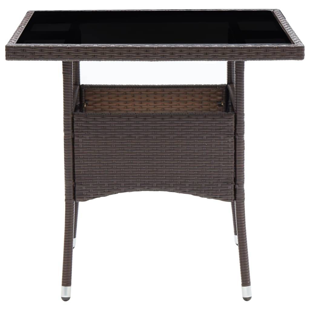 Table de Jardin Carrée 4 Personnes 80x80 cm en Résine Tressée Marron et Verre Trempé – ComfortXL Outdoor Living - Image 3