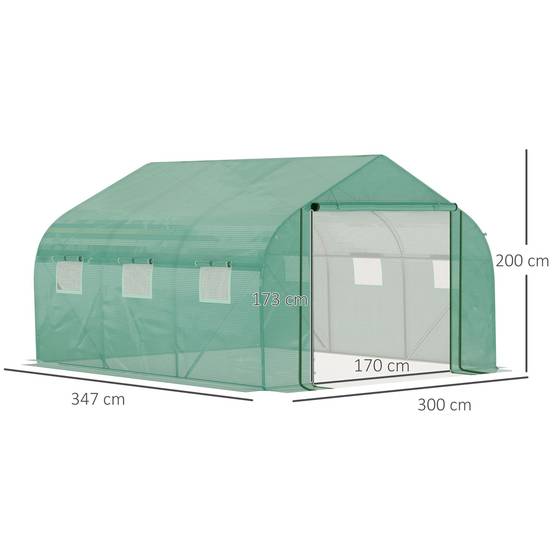 Sans Marque - Serre Tunnel Jardin Grande 3,5x3x2 m 6 fenêtres porte zip enroulable acier galvanisé PE vert - Image 5