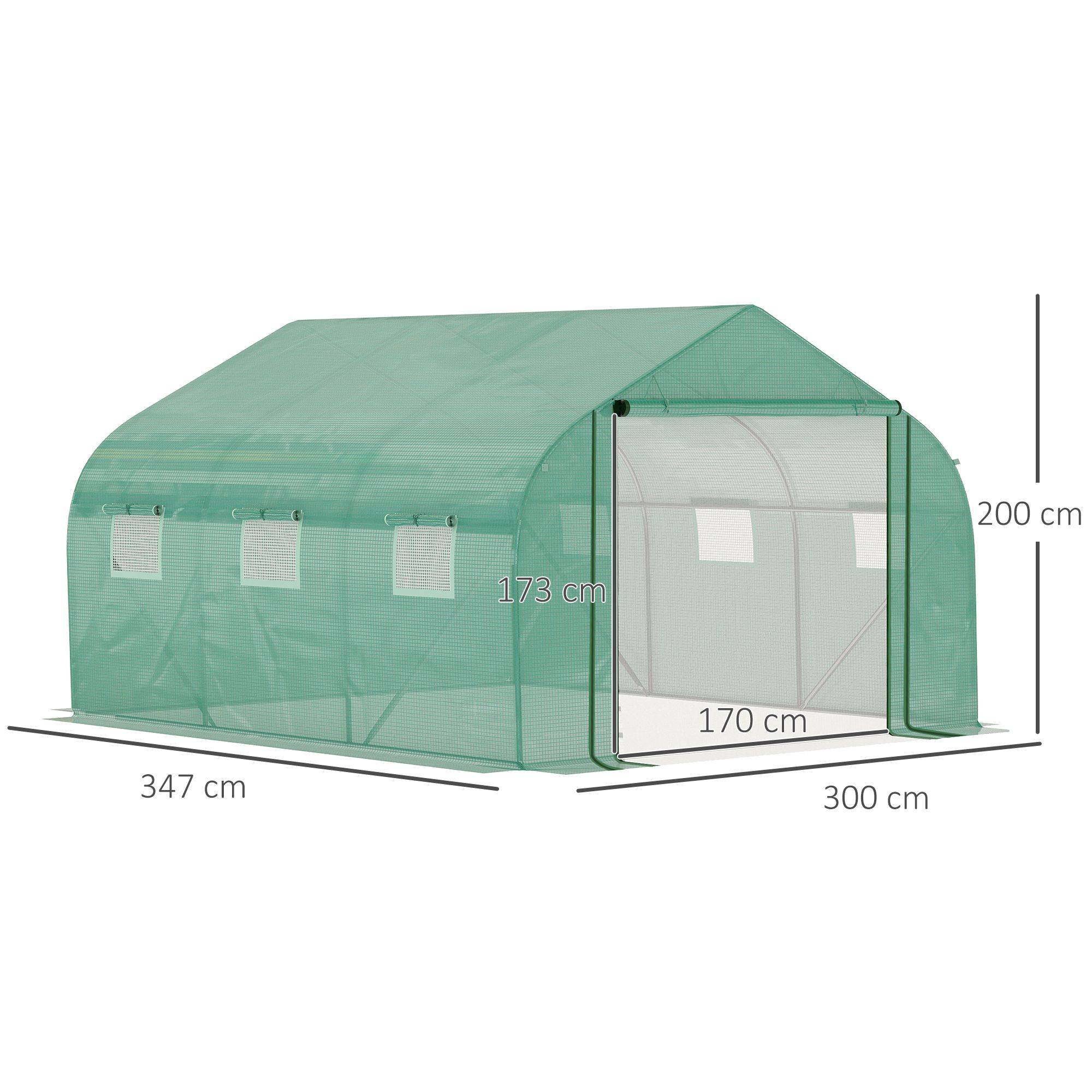 Sans Marque - Serre Tunnel Jardin Grande 3,5x3x2 m 6 fenêtres porte zip enroulable acier galvanisé PE vert - Image 5