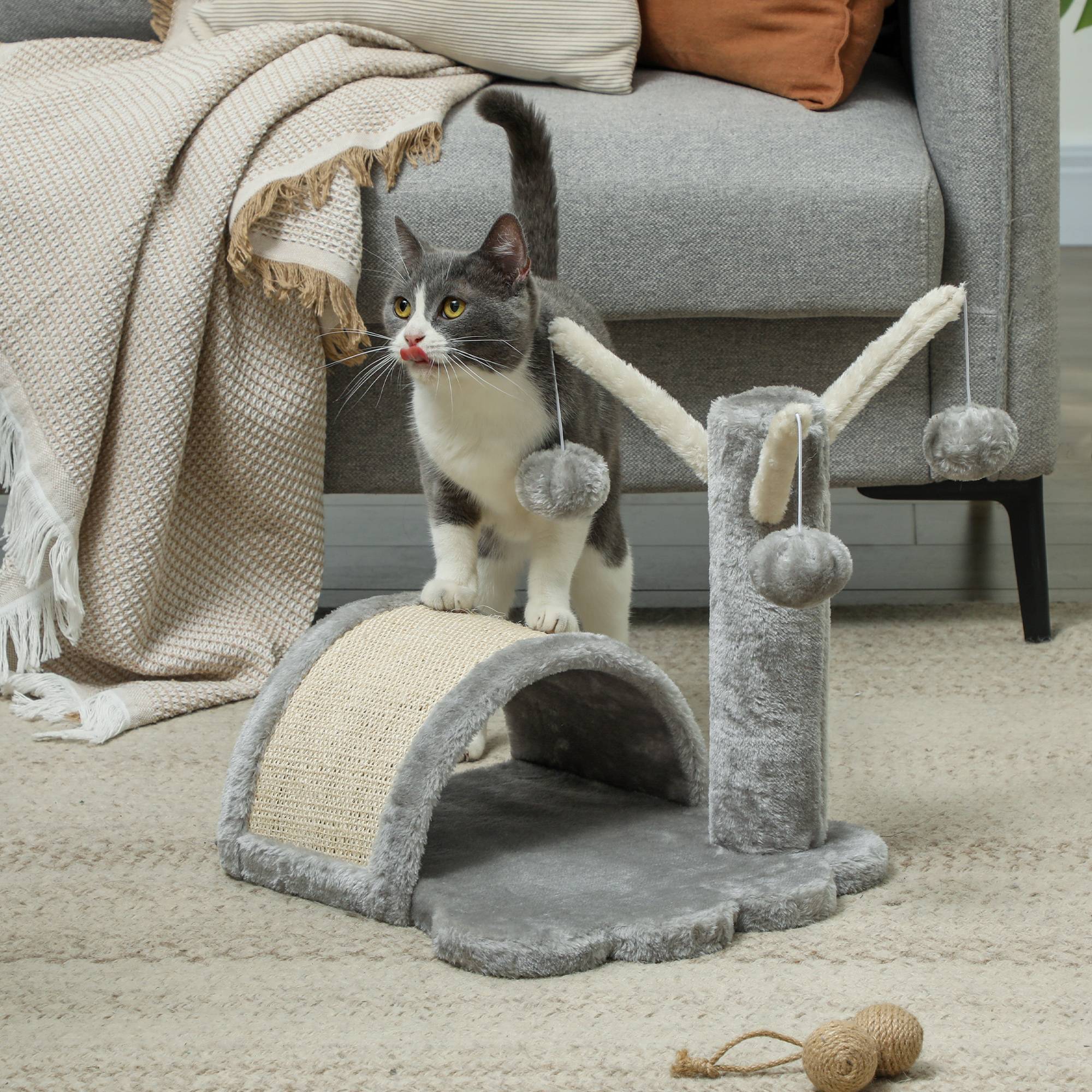 Arbre à chat sisal et peluche gris clair 38 x 38 x 40 cm - PANGIVO - Image 9