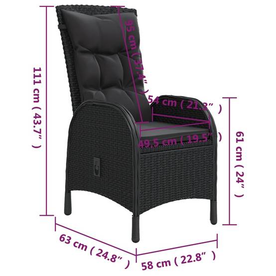 ComfortXL - Salon de Jardin pour 2 Noir, Grande Table Ronde en Verre et Chaises Détente Réglables – ComfortXL Outdoor Living - Image 8