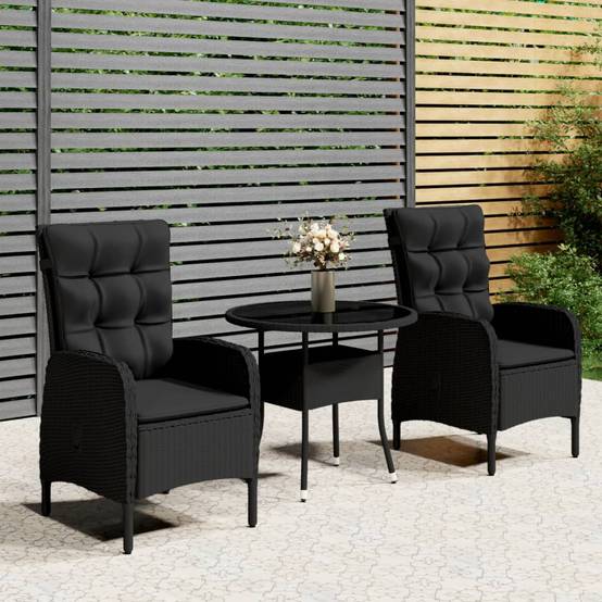 ComfortXL - Salon de Jardin pour 2 Noir, Grande Table Ronde en Verre et Chaises Détente Réglables – ComfortXL Outdoor Living - Image 1